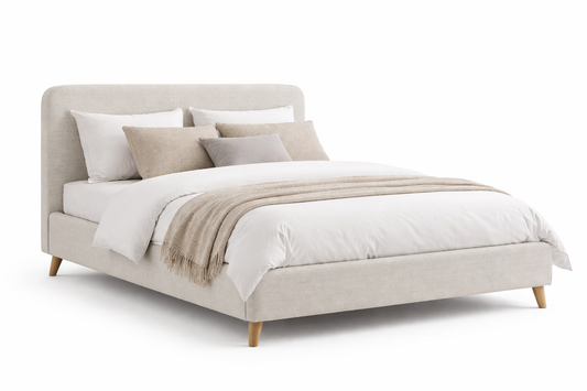 Lit design capitonné – Tissu beige clair