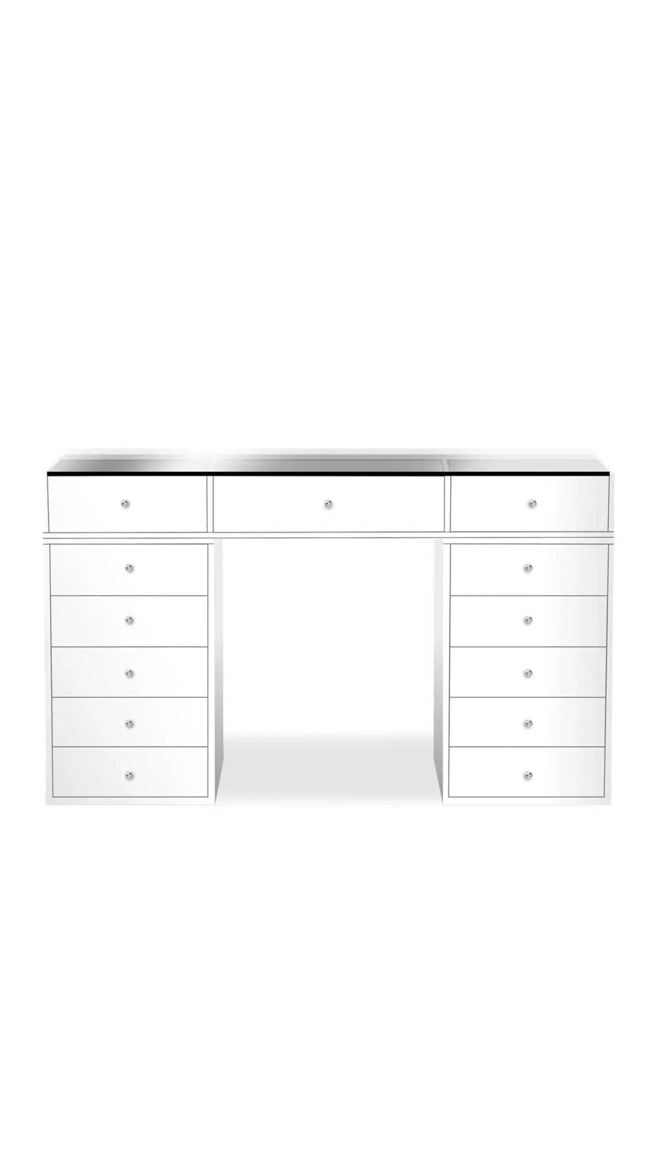 La coiffeuse Épure Mobilier - Blanche Vitré 150cm avec 13 tiroirs